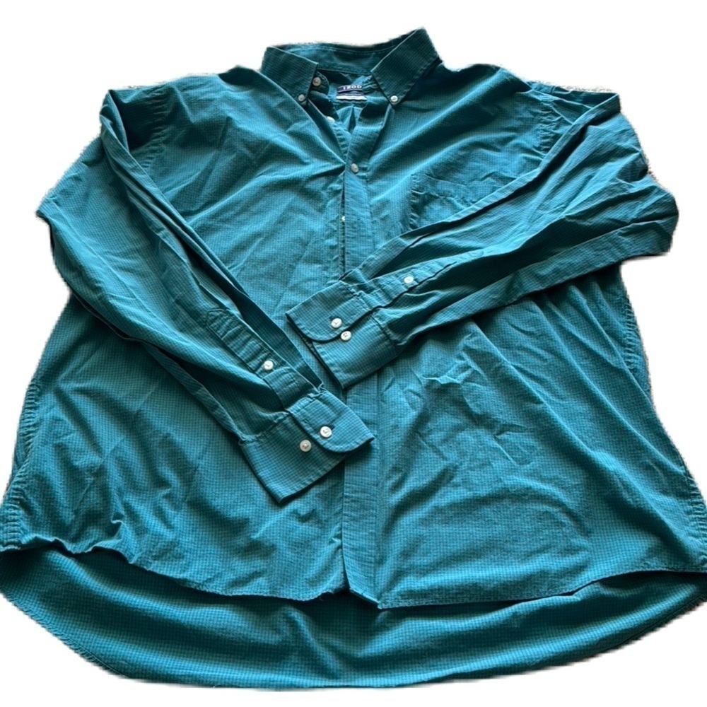 Izod Xl All Over Stretch Regular Fit Teal Long Sleeve Button Down Shirt Mens Euc